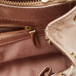 Pre Owned Tory Burch Rose Gold Patent Leather Small Robinson Double Zip Tote