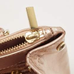 Pre Owned Tory Burch Rose Gold Patent Leather Small Robinson Double Zip Tote