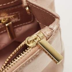 Pre Owned Tory Burch Rose Gold Patent Leather Small Robinson Double Zip Tote