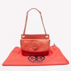 Pre Owned Tory Burch Peach Leather Marion Shoulder Bag
