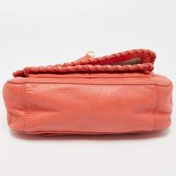 Pre Owned Tory Burch Peach Leather Marion Shoulder Bag