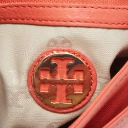 Pre Owned Tory Burch Peach Leather Marion Shoulder Bag