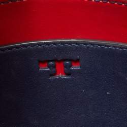 Tory Burch Dark Blue Brogue Leather Mini Block-T Bucket Bag