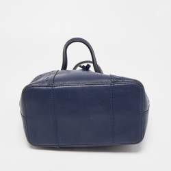 Tory Burch Dark Blue Brogue Leather Mini Block-T Bucket Bag