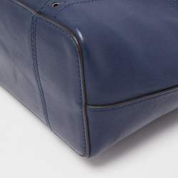 Tory Burch Dark Blue Brogue Leather Mini Block-T Bucket Bag