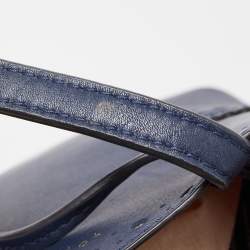 Tory Burch Dark Blue Brogue Leather Mini Block-T Bucket Bag