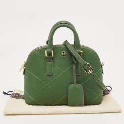 Pre Owned Tory Burch Green Leather Mini Stitched Robinson Satchel