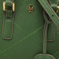 Pre Owned Tory Burch Green Leather Mini Stitched Robinson Satchel