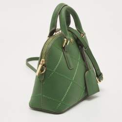 Pre Owned Tory Burch Green Leather Mini Stitched Robinson Satchel