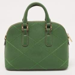 Pre Owned Tory Burch Green Leather Mini Stitched Robinson Satchel