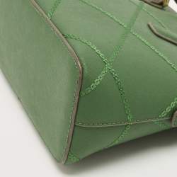 Pre Owned Tory Burch Green Leather Mini Stitched Robinson Satchel