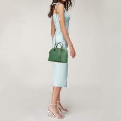 Pre Owned Tory Burch Green Leather Mini Stitched Robinson Satchel