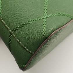 Pre Owned Tory Burch Green Leather Mini Stitched Robinson Satchel