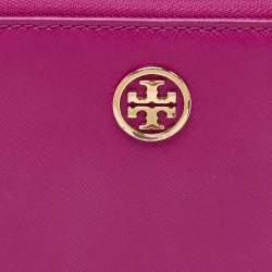 Tory Burch Majenta Saffiano Leather Robinson Zip Around Wallet