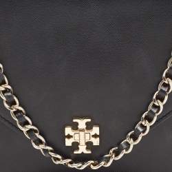 Pre Owned Tory Burch Black Leather Kira Envelope Flap Chain Bag
