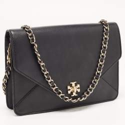 Pre Owned Tory Burch Black Leather Kira Envelope Flap Chain Bag