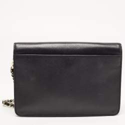 Pre Owned Tory Burch Black Leather Kira Envelope Flap Chain Bag