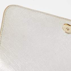 Pre Owned Tory Burch Silver Saffiano Leather Robinson Flap Shoulder Bag