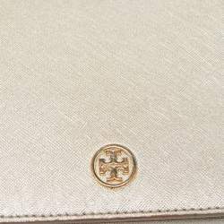Pre Owned Tory Burch Silver Saffiano Leather Robinson Flap Shoulder Bag