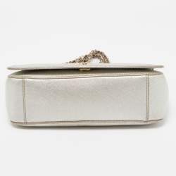 Pre Owned Tory Burch Silver Saffiano Leather Robinson Flap Shoulder Bag