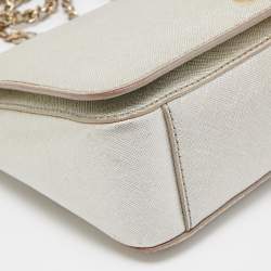 Pre Owned Tory Burch Silver Saffiano Leather Robinson Flap Shoulder Bag