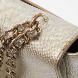 Pre Owned Tory Burch Silver Saffiano Leather Robinson Flap Shoulder Bag