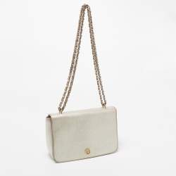Pre Owned Tory Burch Silver Saffiano Leather Robinson Flap Shoulder Bag