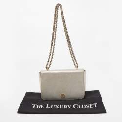 Pre Owned Tory Burch Silver Saffiano Leather Robinson Flap Shoulder Bag