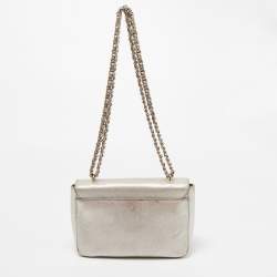 Pre Owned Tory Burch Silver Saffiano Leather Robinson Flap Shoulder Bag