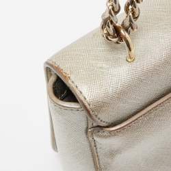 Pre Owned Tory Burch Silver Saffiano Leather Robinson Flap Shoulder Bag