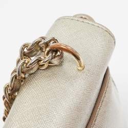 Pre Owned Tory Burch Silver Saffiano Leather Robinson Flap Shoulder Bag