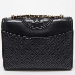 Pre Owned Tory Burch Black Leather Fleming Convertible Shoulder Bag
