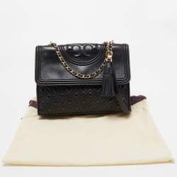 Pre Owned Tory Burch Black Leather Fleming Convertible Shoulder Bag