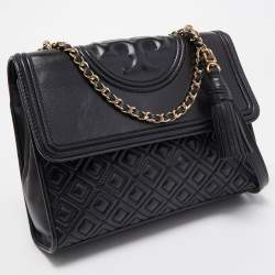 Pre Owned Tory Burch Black Leather Fleming Convertible Shoulder Bag