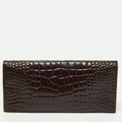Tory Burch Brown Croc Embossed Envelope Clutch