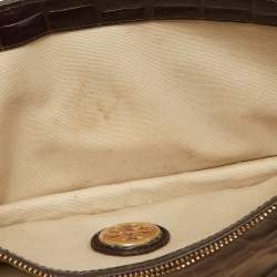 Tory Burch Brown Croc Embossed Envelope Clutch