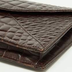 Tory Burch Brown Croc Embossed Envelope Clutch