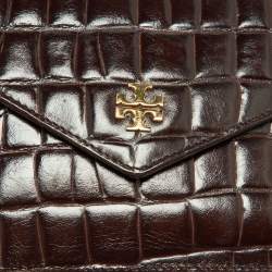 Tory Burch Brown Croc Embossed Envelope Clutch
