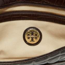 Tory Burch Brown Croc Embossed Envelope Clutch