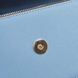 Pre Owned Tory Burch Light Blue Saffiano Leather Mini Emerson Top Handle Bag