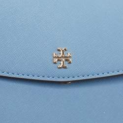 Pre Owned Tory Burch Light Blue Saffiano Leather Mini Emerson Top Handle Bag