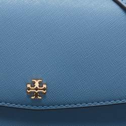 Pre Owned Tory Burch Light Blue Saffiano Leather Mini Emerson Top Handle Bag