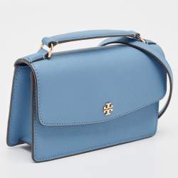 Pre Owned Tory Burch Light Blue Saffiano Leather Mini Emerson Top Handle Bag