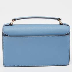 Pre Owned Tory Burch Light Blue Saffiano Leather Mini Emerson Top Handle Bag