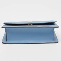 Pre Owned Tory Burch Light Blue Saffiano Leather Mini Emerson Top Handle Bag