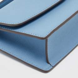 Pre Owned Tory Burch Light Blue Saffiano Leather Mini Emerson Top Handle Bag