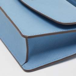 Pre Owned Tory Burch Light Blue Saffiano Leather Mini Emerson Top Handle Bag