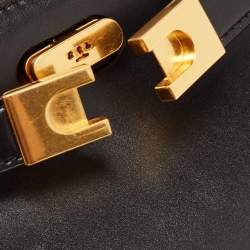 Pre Owned Tory Burch Black Leather Petite Lee Radziwill Top Handle Bag