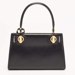 Pre Owned Tory Burch Black Leather Petite Lee Radziwill Top Handle Bag