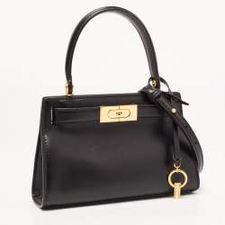 Pre Owned Tory Burch Black Leather Petite Lee Radziwill Top Handle Bag